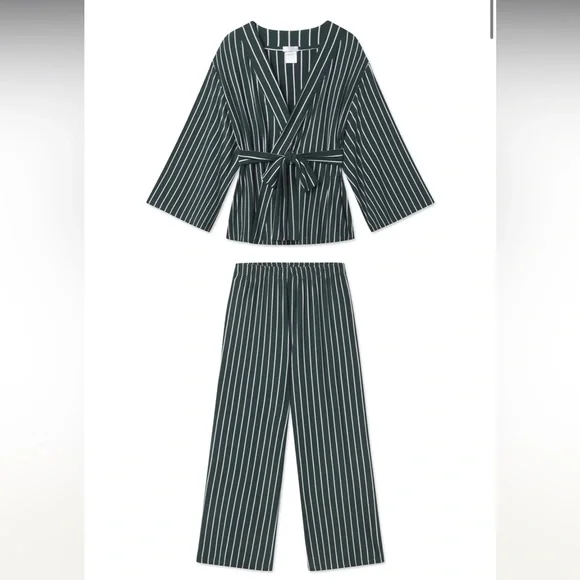 LAKE Dream Modal Kimono Pajama Set in Conifer Stripe L - Picture 1 of 8